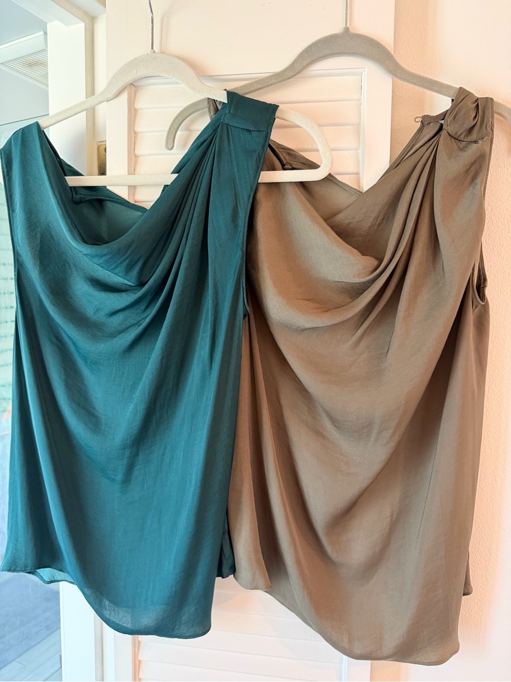 Draped Satin A-Line Shirts  in deep green and olive - $40 each or $60 for both